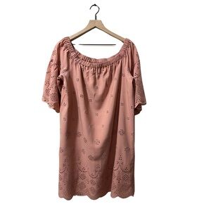 Madewell Dusty Rose Pink Eyelet Off-Shoulder Relaxed  Fit Dress Size 14